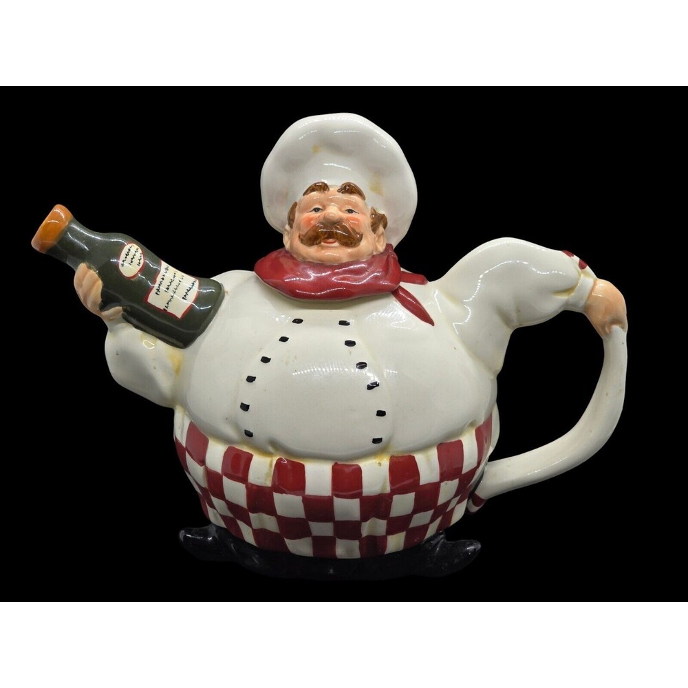 Vtg Davco Silver Lt Ceramic Fat  Chef  Wairer Decorative Teapot Hold Wine Bottle